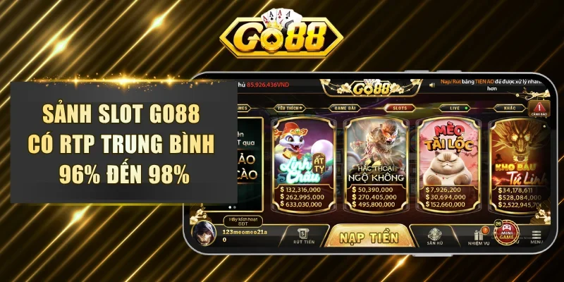 Sảnh Slot GO88 có RTP trung bình 96% đến 98%